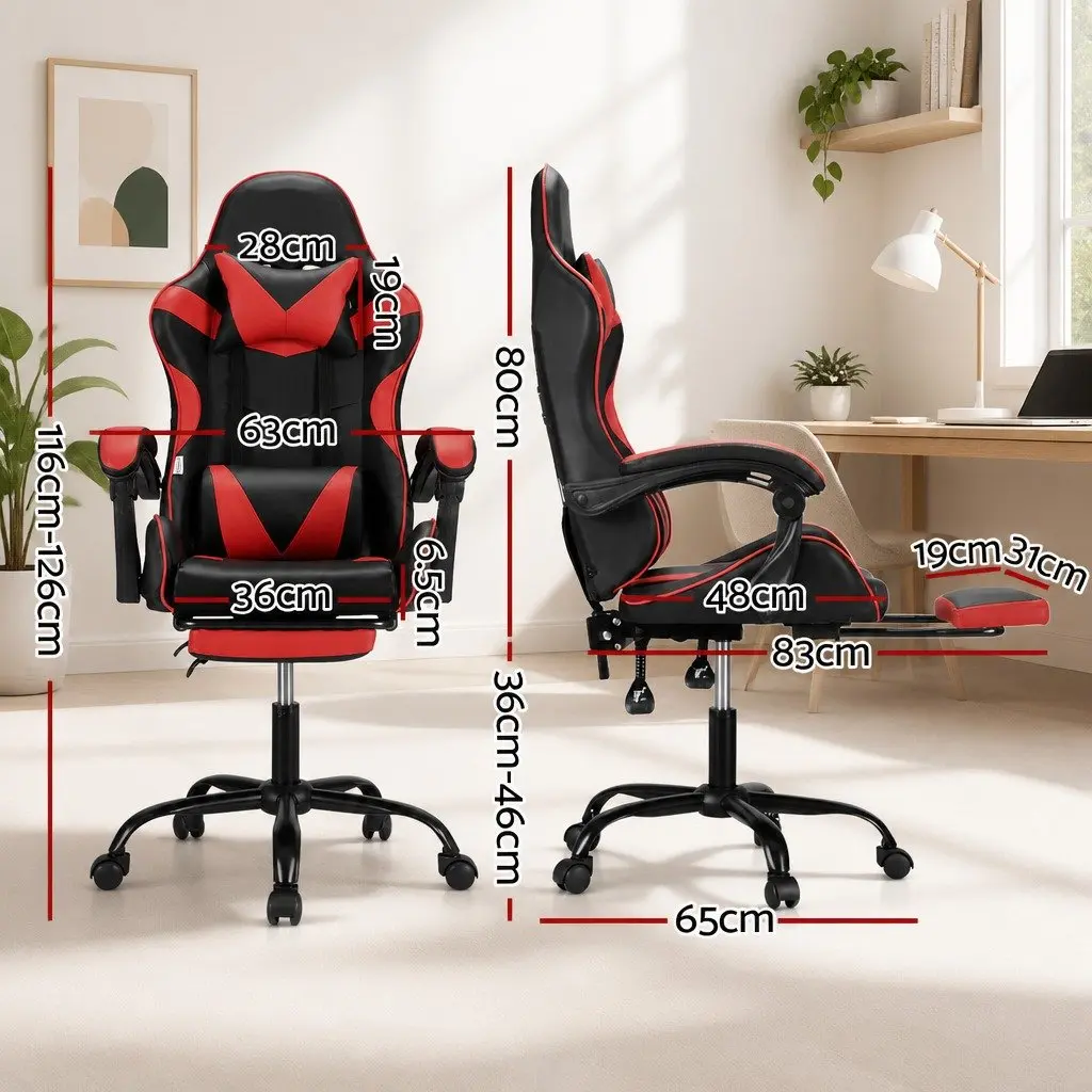 Massage Chair Ergonomic PVC Leather Red Black with Footrest 360 Degree Rotation