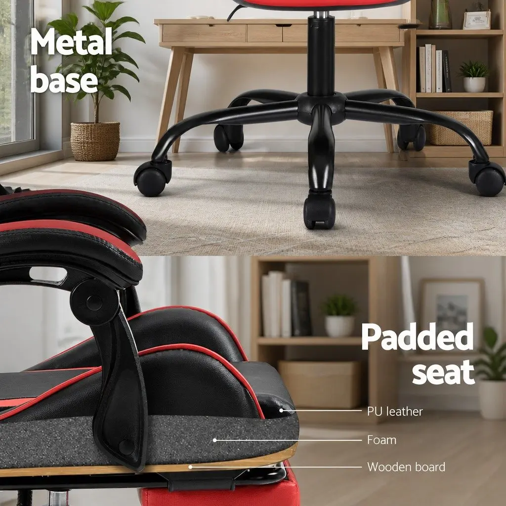 Massage Chair Ergonomic PVC Leather Red Black with Footrest 360 Degree Rotation
