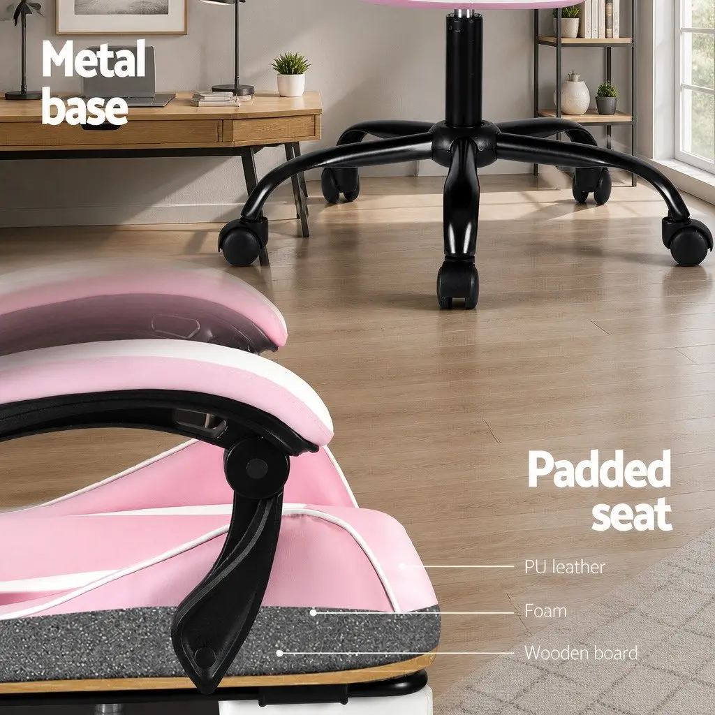Massage Gaming Office Chair Ergonomic PVC Leather Pink or White with Footrest 2 Point Vibration Lumbar Support