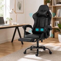 Massage Gaming Office Chair 2 Point Vibration Black Footrest Reclining Ergonomic