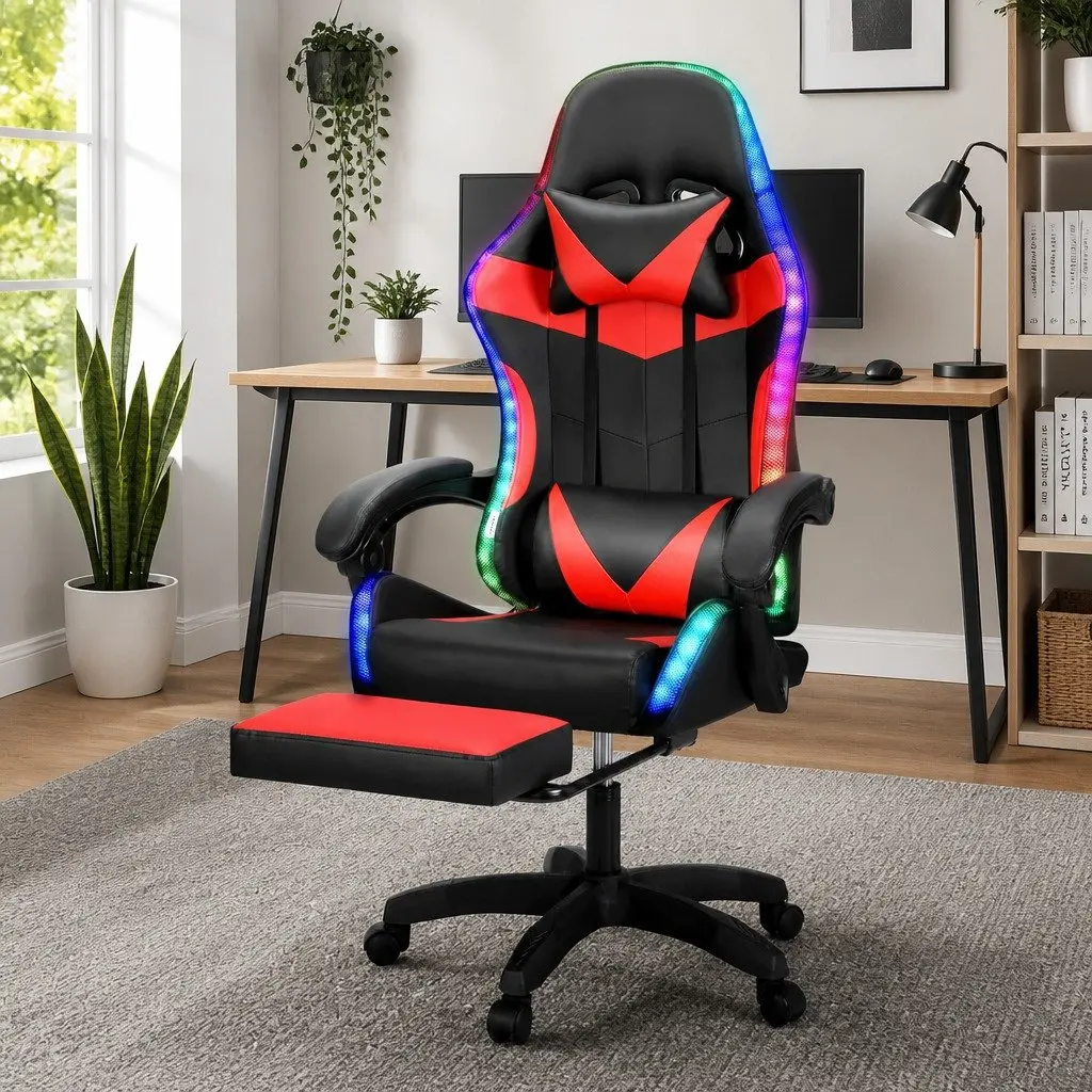 Massage Chair PU Leather Ergonomic 6 Point Vibration Adjustable Red Black