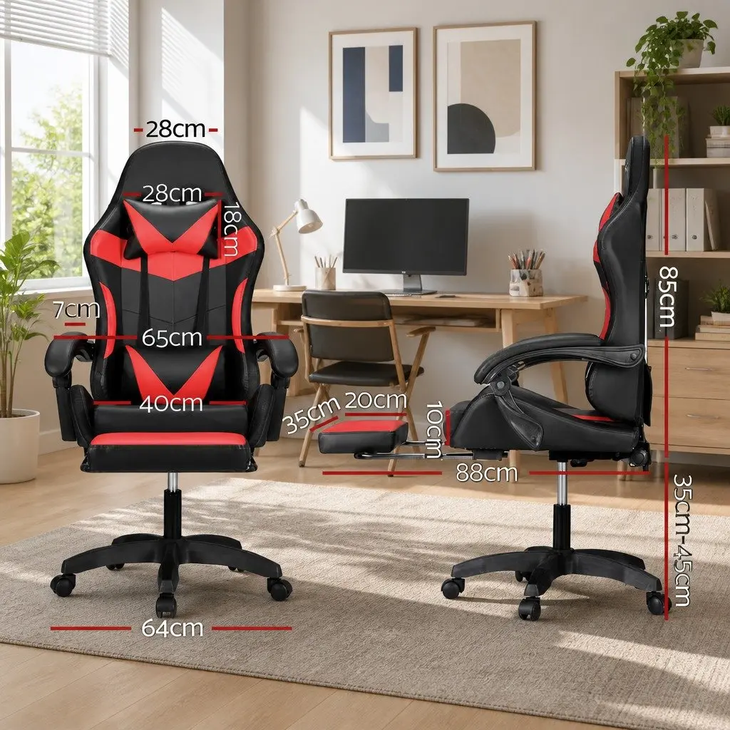 Massage Chair PU Leather Ergonomic 6 Point Vibration Adjustable Red Black