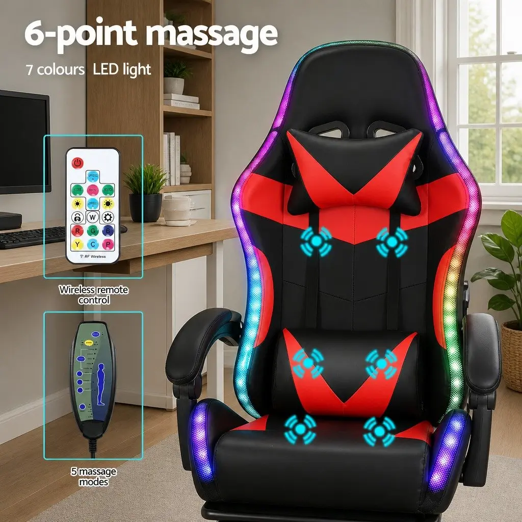 Massage Chair PU Leather Ergonomic 6 Point Vibration Adjustable Red Black