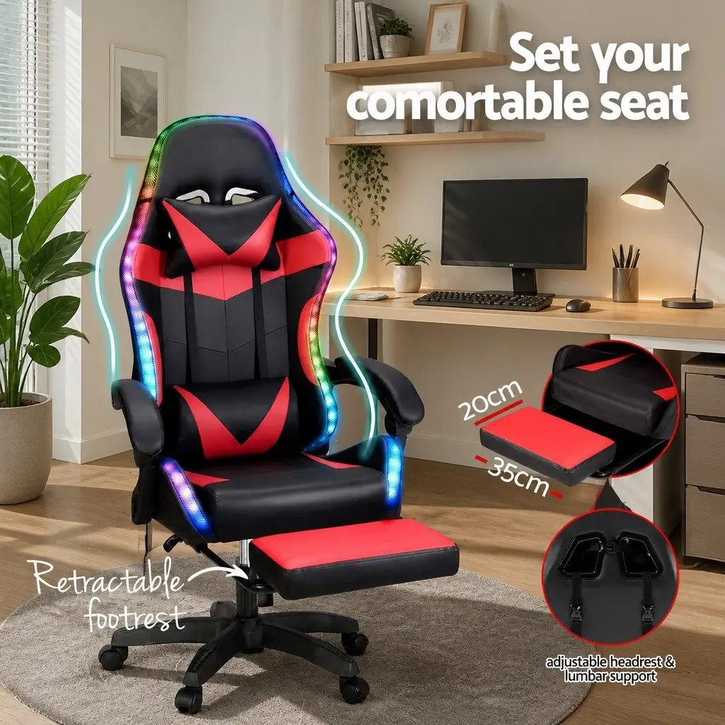 Massage Chair PU Leather Ergonomic 6 Point Vibration Adjustable Red Black