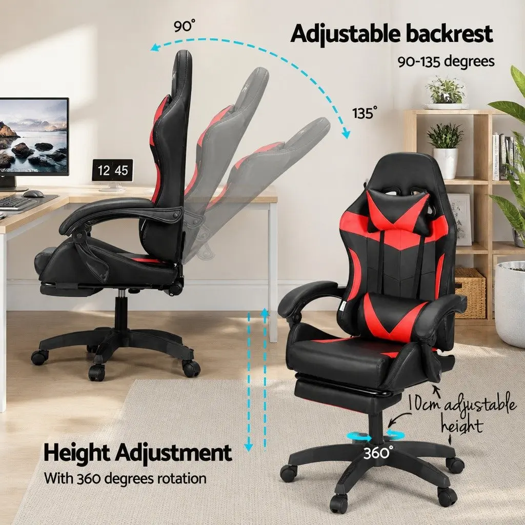 Massage Chair PU Leather Ergonomic 6 Point Vibration Adjustable Red Black