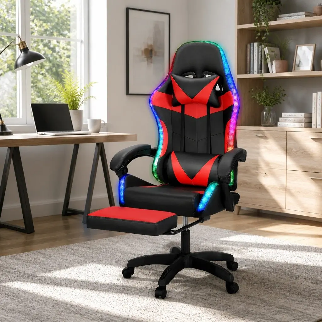Massage Chair PU Leather Ergonomic 6 Point Vibration Adjustable Red Black