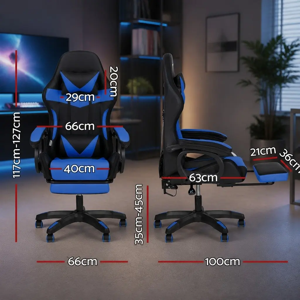 Gaming Office Chair Ergonomic PU Leather 66 x 66 x 117-127cm Blue Black
