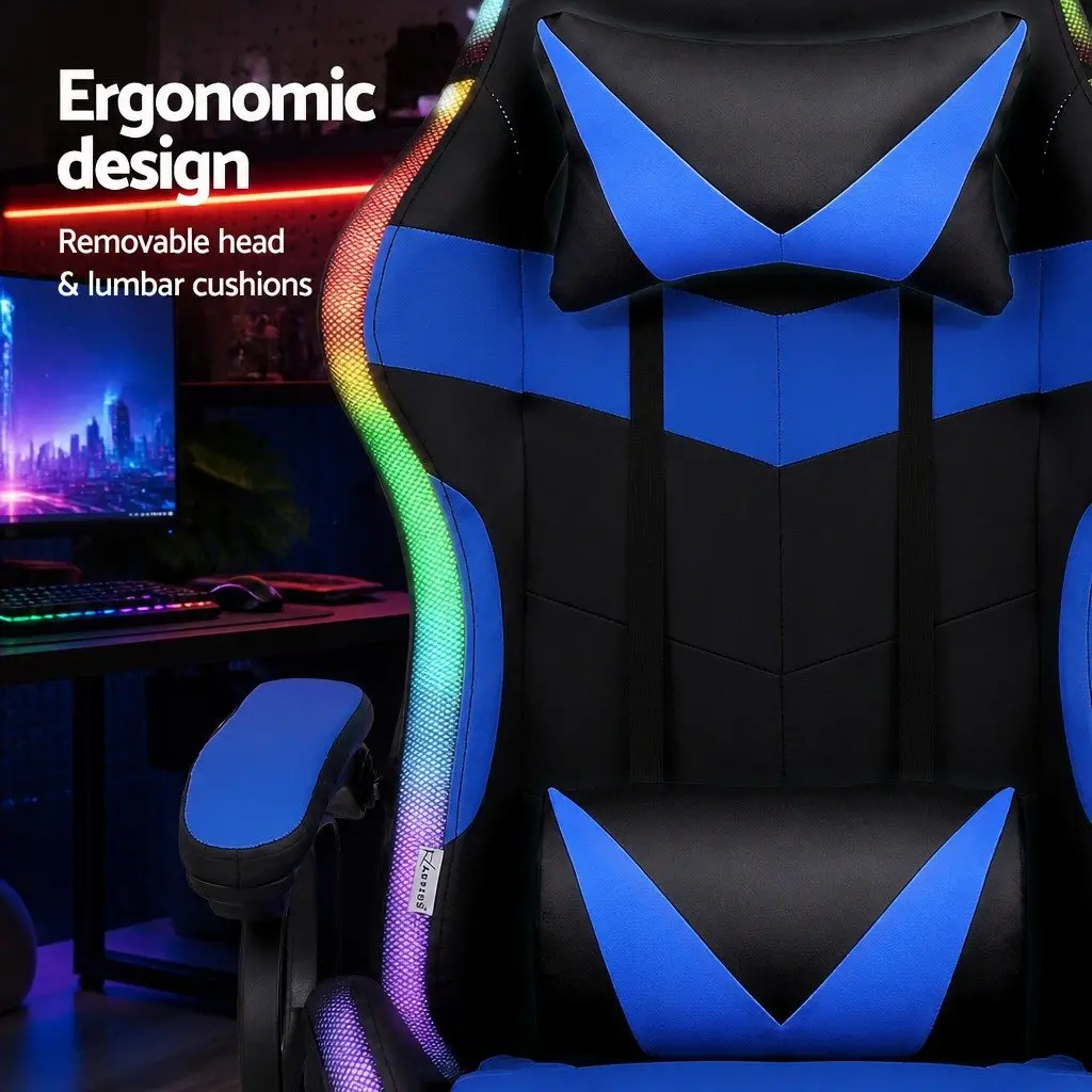 Gaming Office Chair Ergonomic PU Leather 66 x 66 x 117-127cm Blue Black