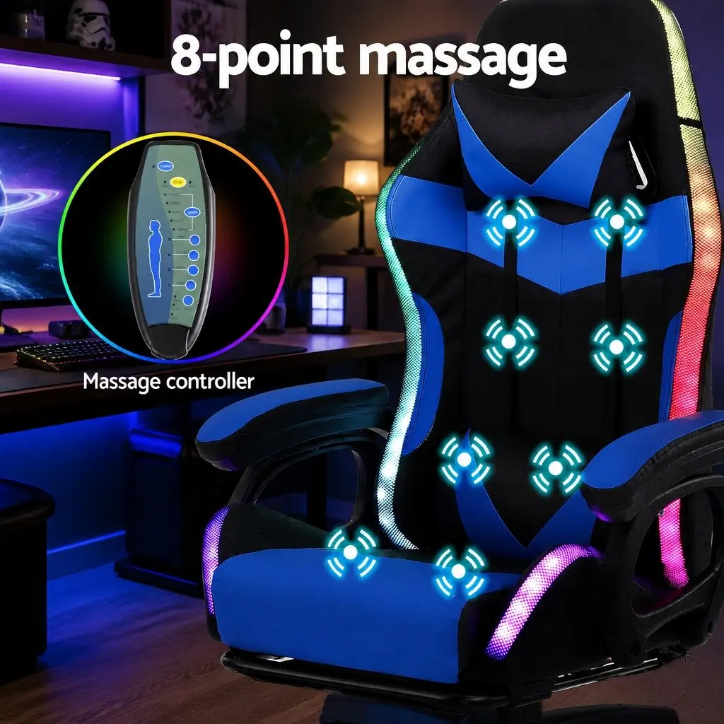 Gaming Office Chair Ergonomic PU Leather 66 x 66 x 117-127cm Blue Black