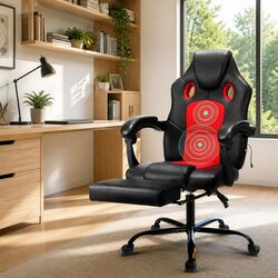 Massage Gaming Office Chair 2-Zone Vibration PU Leather High Back Reclining