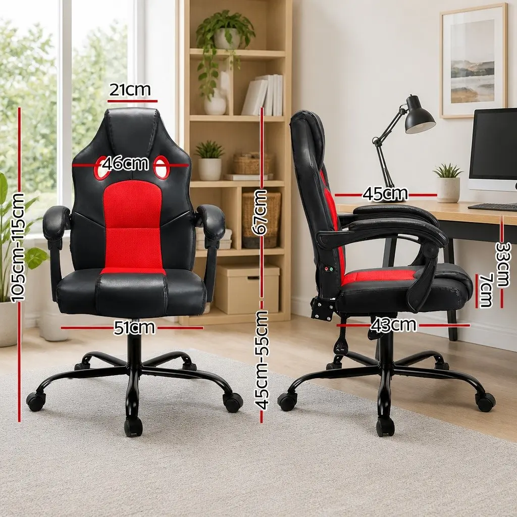Massage Chair PU Leather High Back 2-Zone Vibration Black or Red