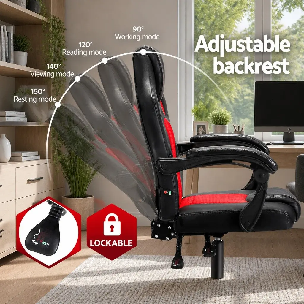 Massage Chair PU Leather High Back 2-Zone Vibration Black or Red