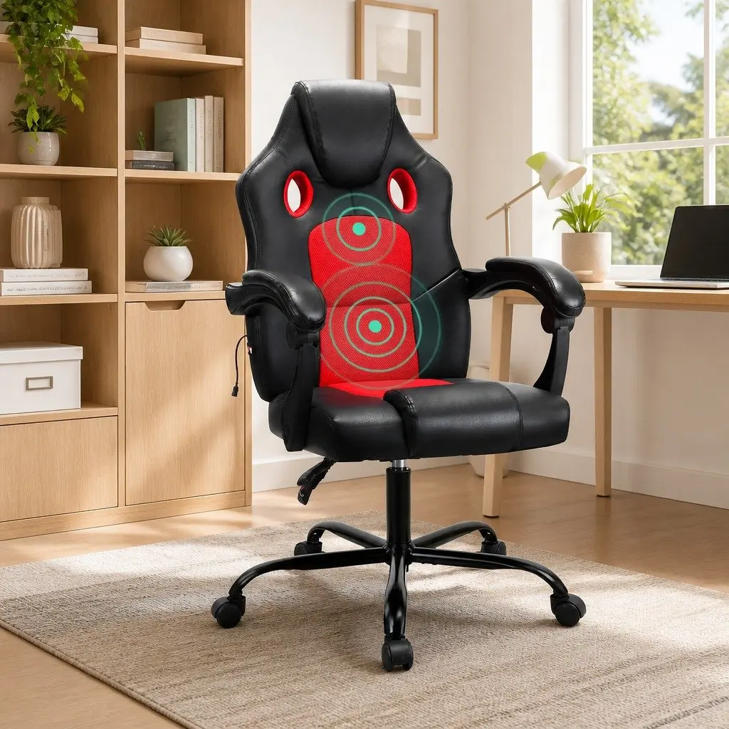 Massage Chair PU Leather High Back 2-Zone Vibration Black or Red