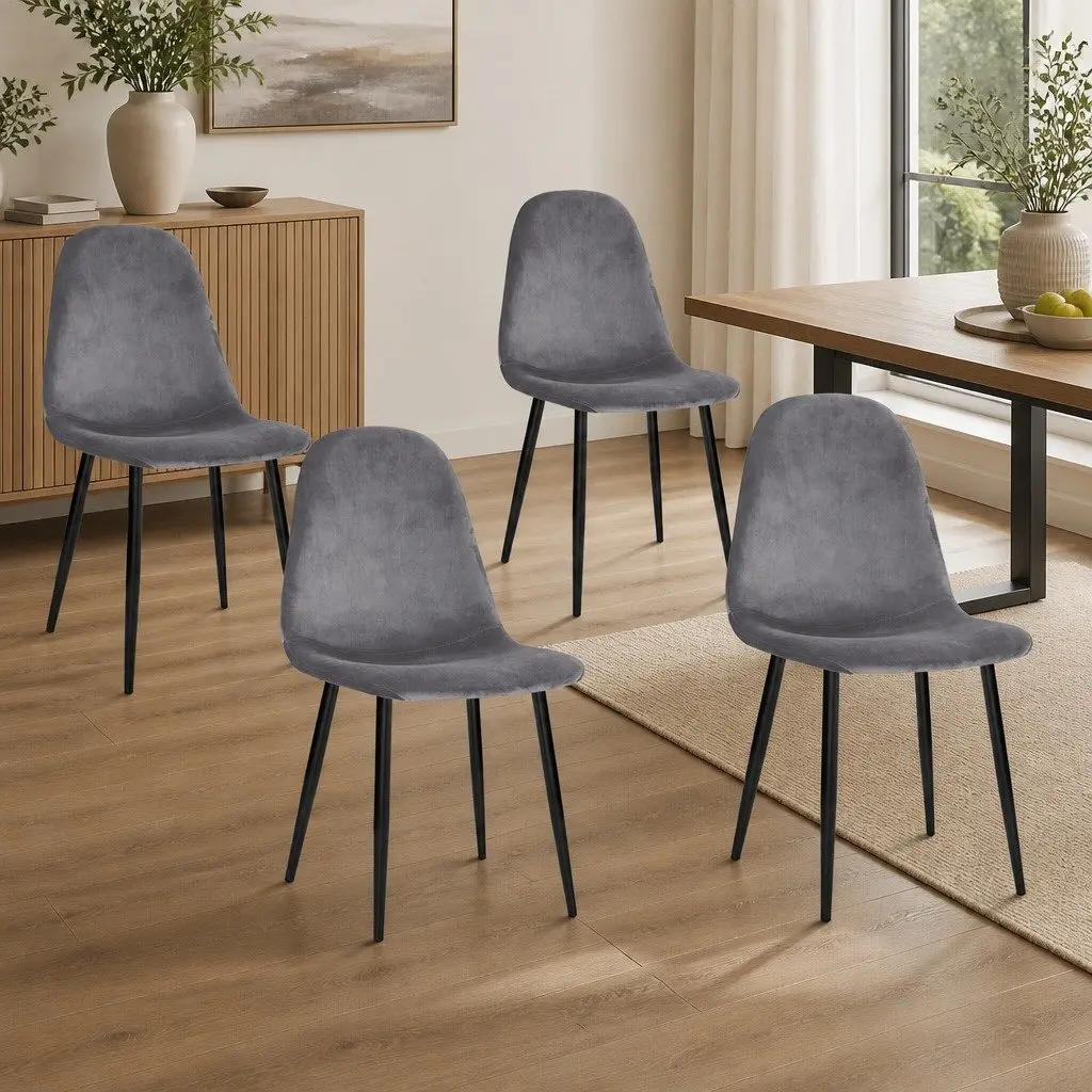 Set of 4 Curved Velvet Dining Chairs