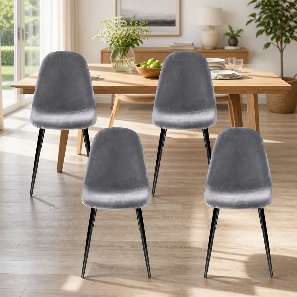 Dining Chairs Velvet Dark Grey Curved Slope Seat Set of 4