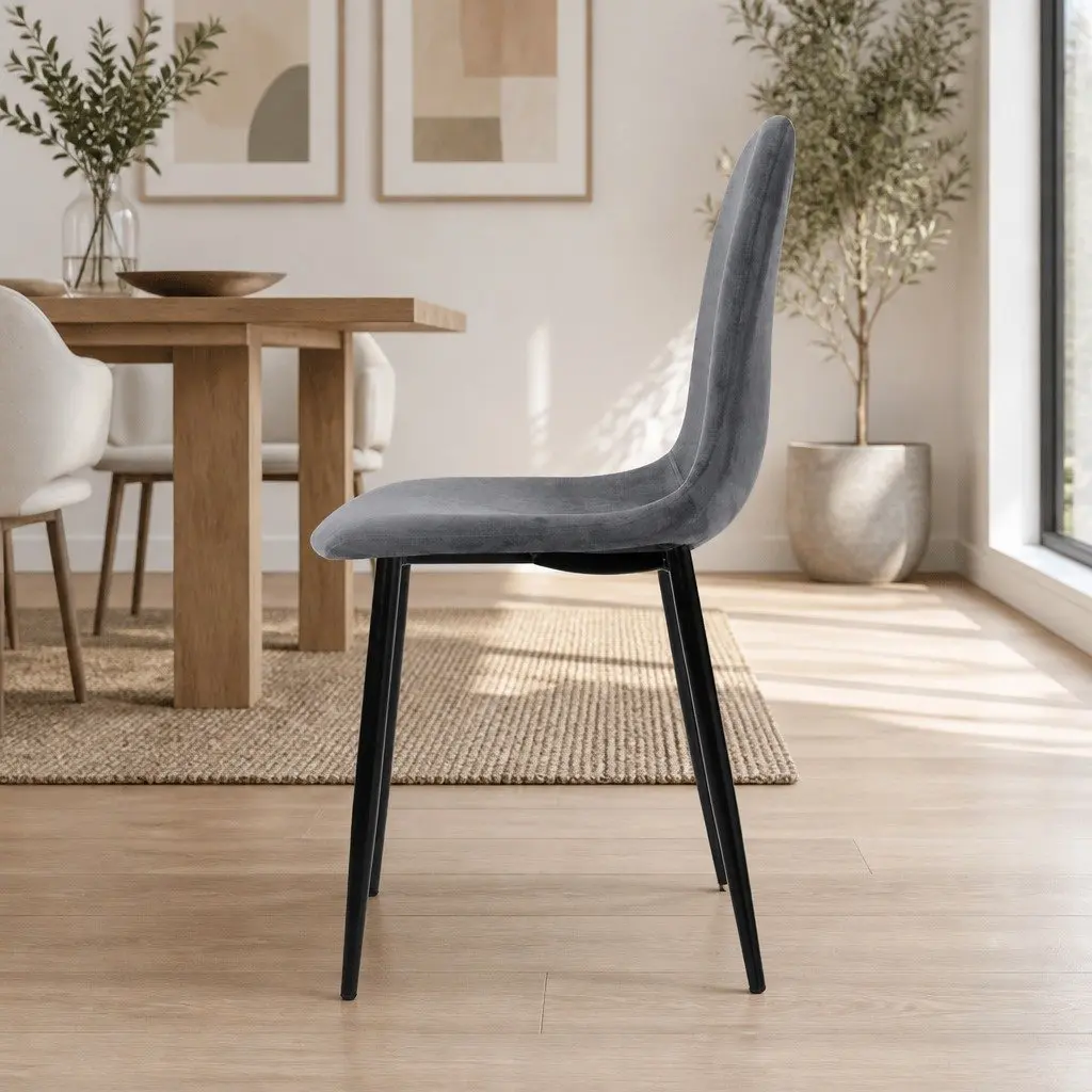 Dining Chairs Velvet Dark Grey Curved Slope Seat Set of 4