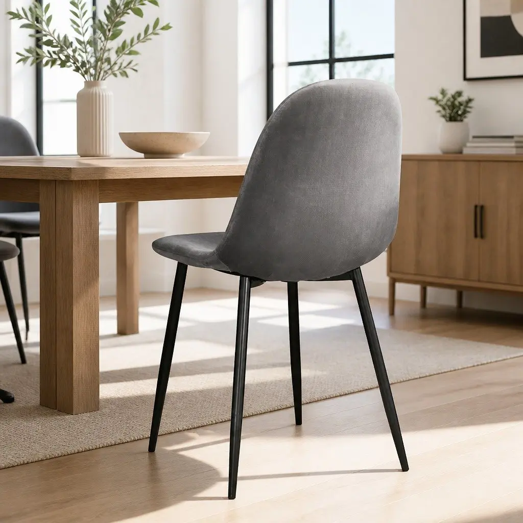 Dining Chairs Velvet Dark Grey Curved Slope Seat Set of 4