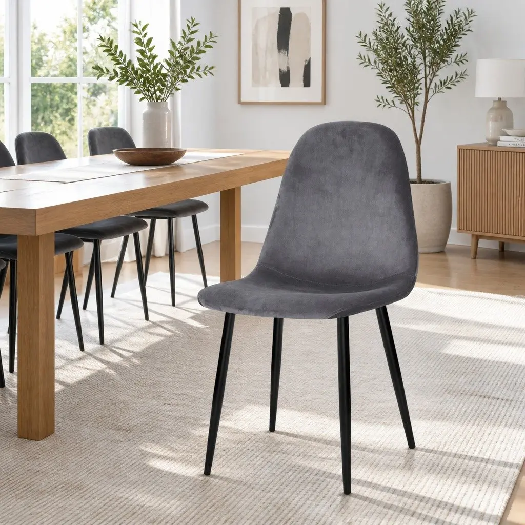 Dining Chairs Velvet Dark Grey Curved Slope Seat Set of 4