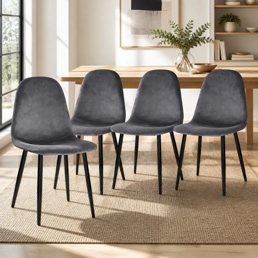Dining Chairs Velvet Dark Grey Curved Slope Seat Set of 4