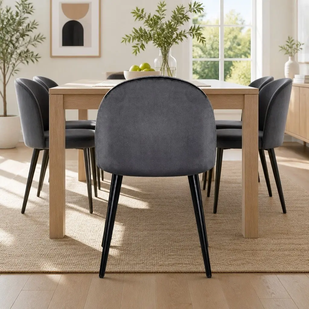 Dining Chairs Velvet Curved Seat Dark Grey Iron Legs 2 Piece