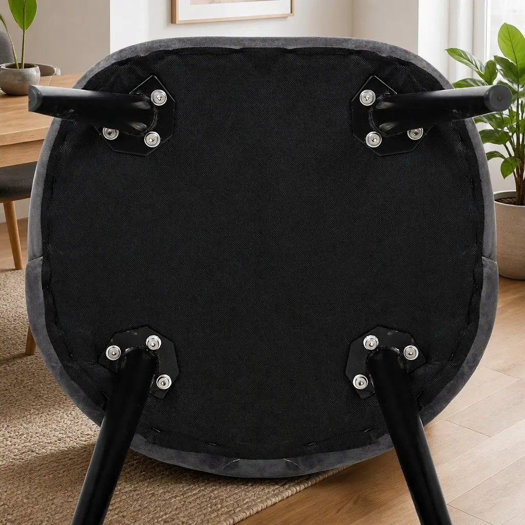 Dining Chairs Velvet Curved Seat Dark Grey Iron Legs 2 Piece
