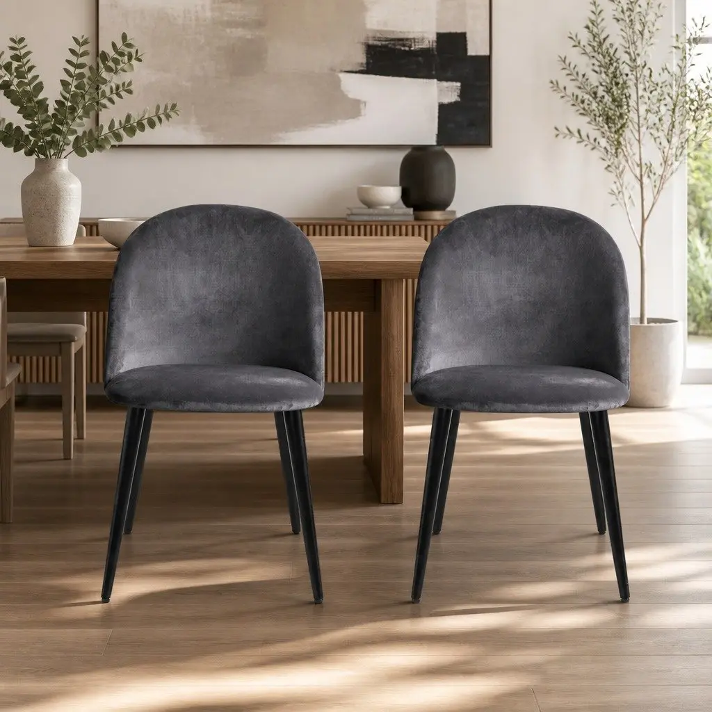 Dining Chairs Set of 4 Velvet Curved Seat Wide Comfortable Iron Legs Black