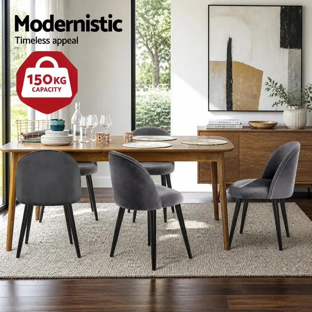 Dining Chairs Set of 4 Velvet Curved Seat Wide Comfortable Iron Legs Black