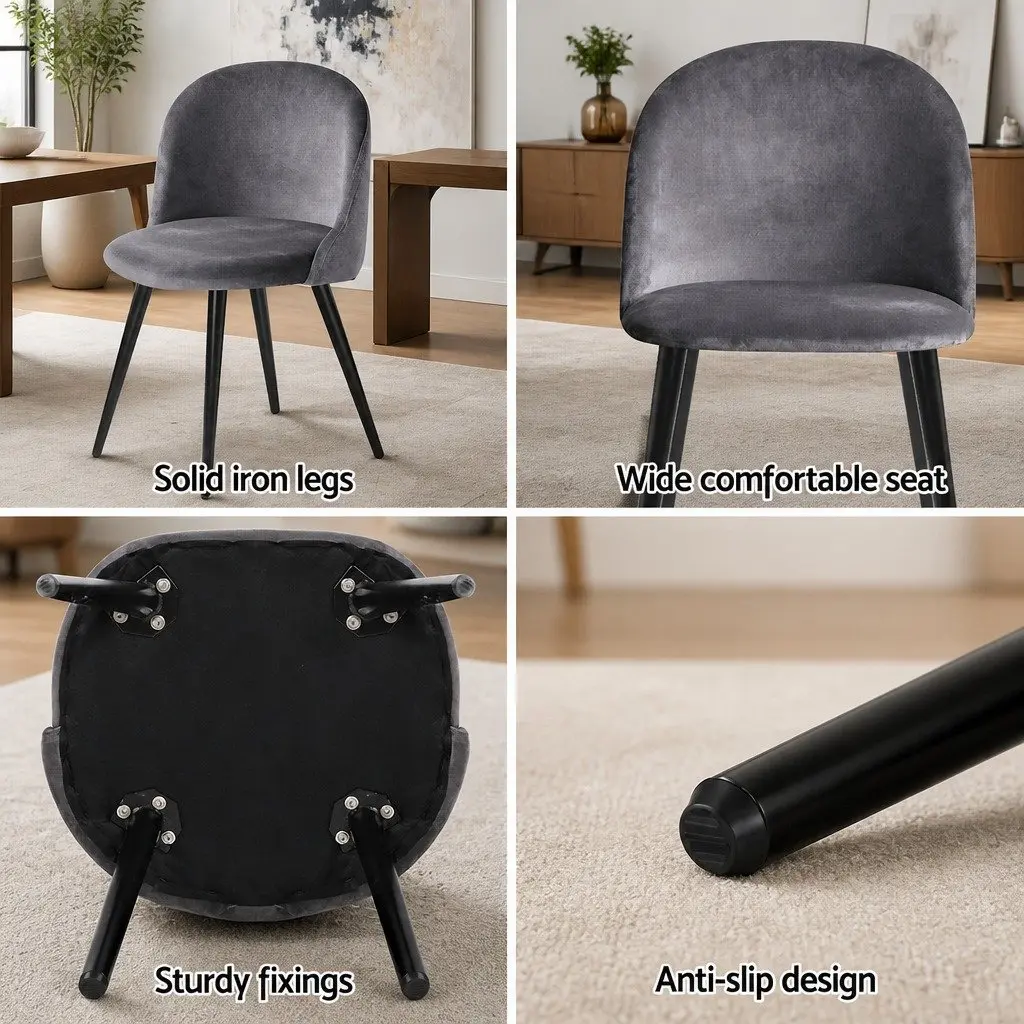 Dining Chairs Set of 4 Velvet Curved Seat Wide Comfortable Iron Legs Black