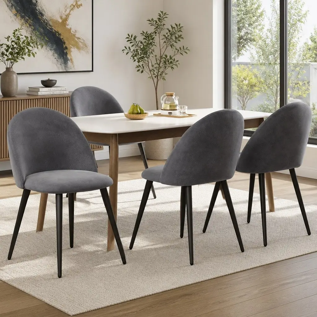 Dining Chairs Set of 4 Velvet Curved Seat Wide Comfortable Iron Legs Black