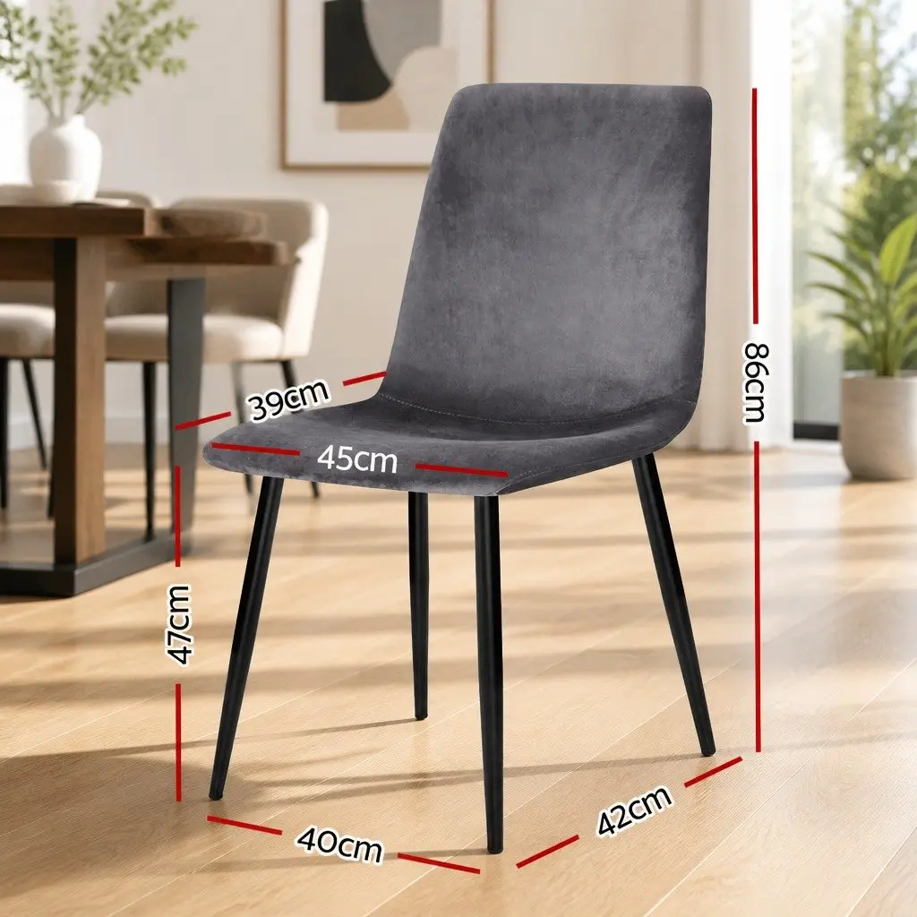 Dining Chairs Velvet Iron Frame 45cm W x 42cm D x 86cm H Dark Grey Set of 4