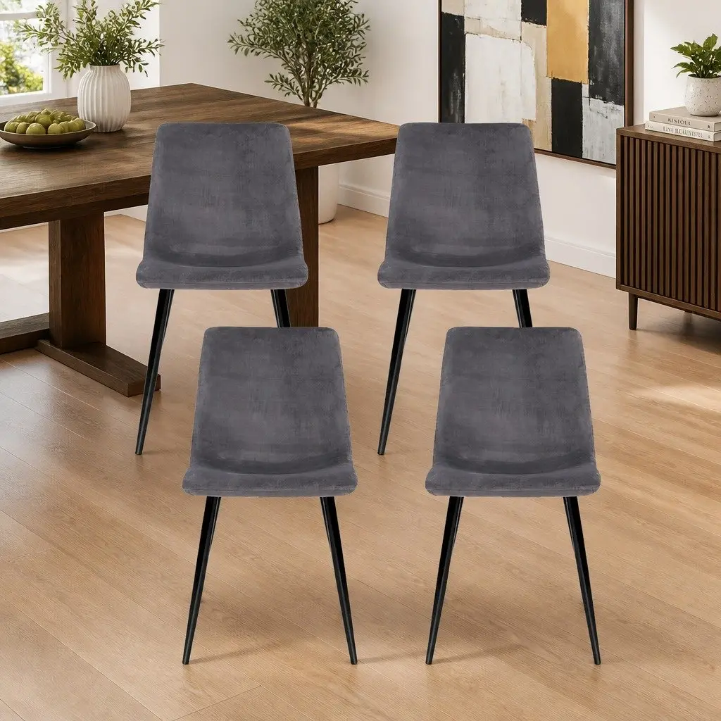 Dining Chairs Velvet Iron Frame 45cm W x 42cm D x 86cm H Dark Grey Set of 4