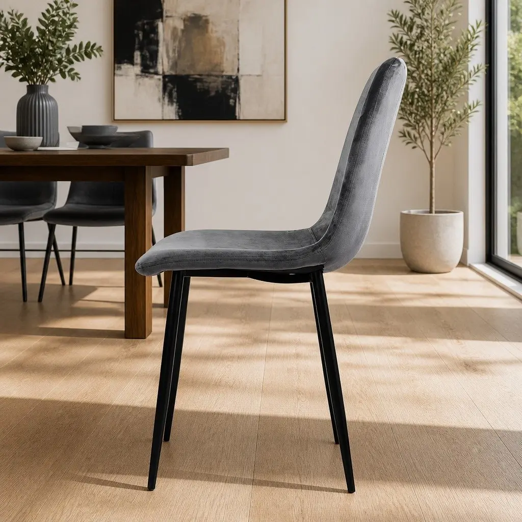Dining Chairs Velvet Iron Frame 45cm W x 42cm D x 86cm H Dark Grey Set of 4