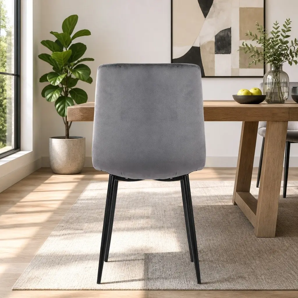 Dining Chairs Velvet Iron Frame 45cm W x 42cm D x 86cm H Dark Grey Set of 4