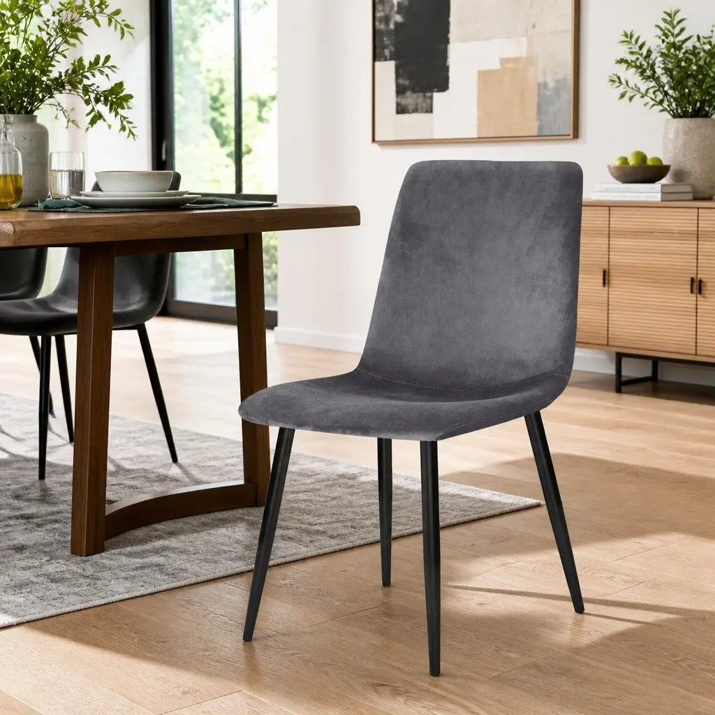 Dining Chairs Velvet Iron Frame 45cm W x 42cm D x 86cm H Dark Grey Set of 4