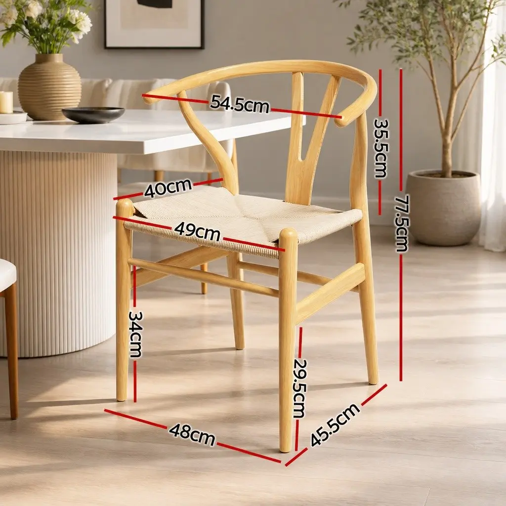 Dining Chair Wooden Frame Rattan Seat Wishbone Back Rest Kitchen Furniture