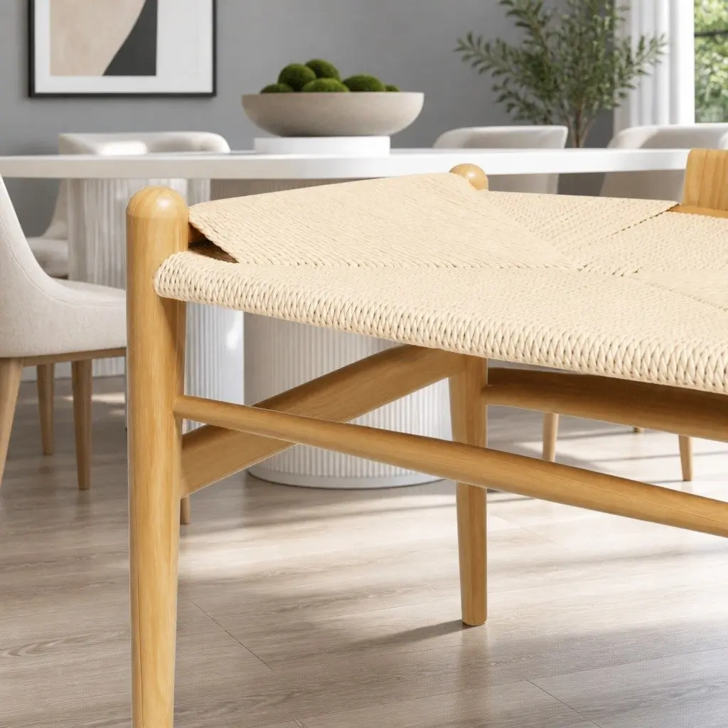 Dining Chair Wooden Frame Rattan Seat Wishbone Back Rest Kitchen Furniture