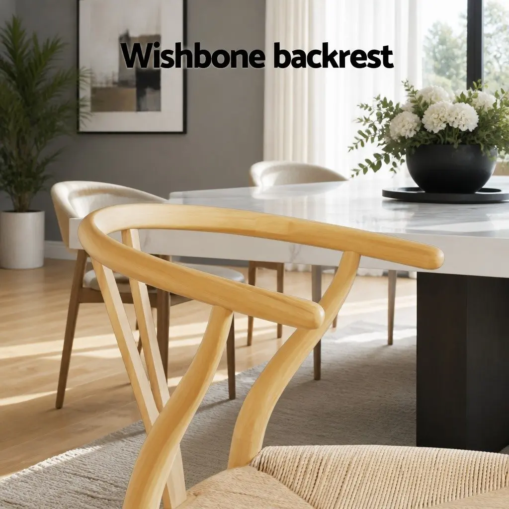 Dining Chair Wooden Frame Rattan Seat Wishbone Back Rest Kitchen Furniture