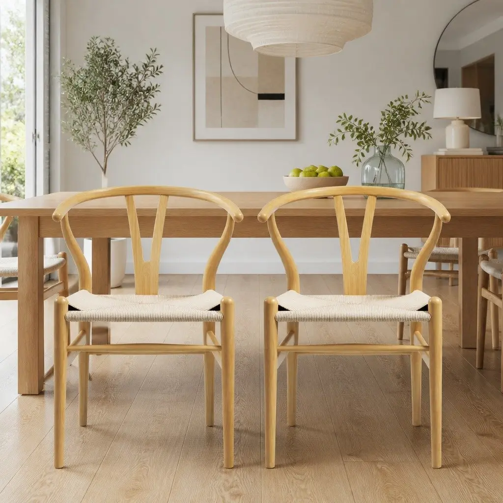 Dining Chairs Set of 2 Wooden Frame Wishbone Back Kitchen Seating Furniture