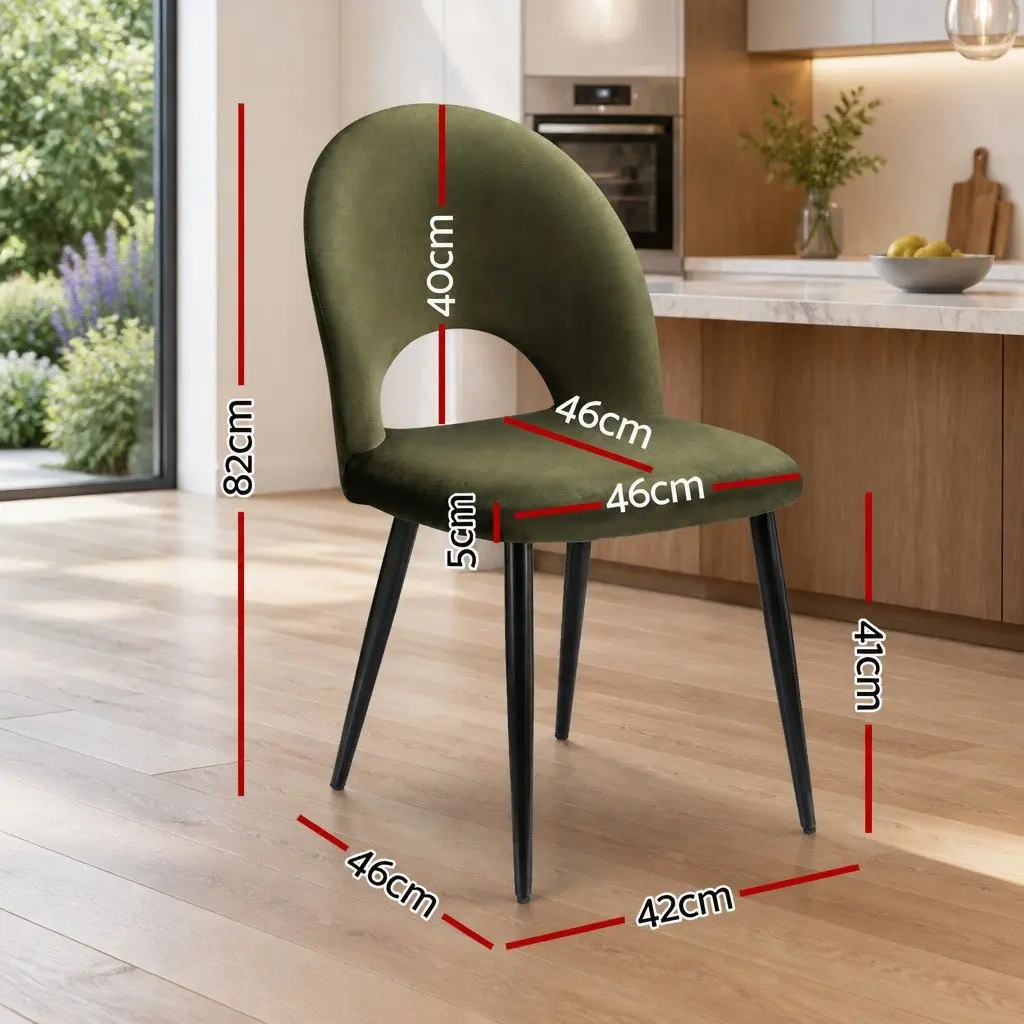 Set of 2 Plywood Frame Dining Chairs Velvet Upholstery Green Padded Seat