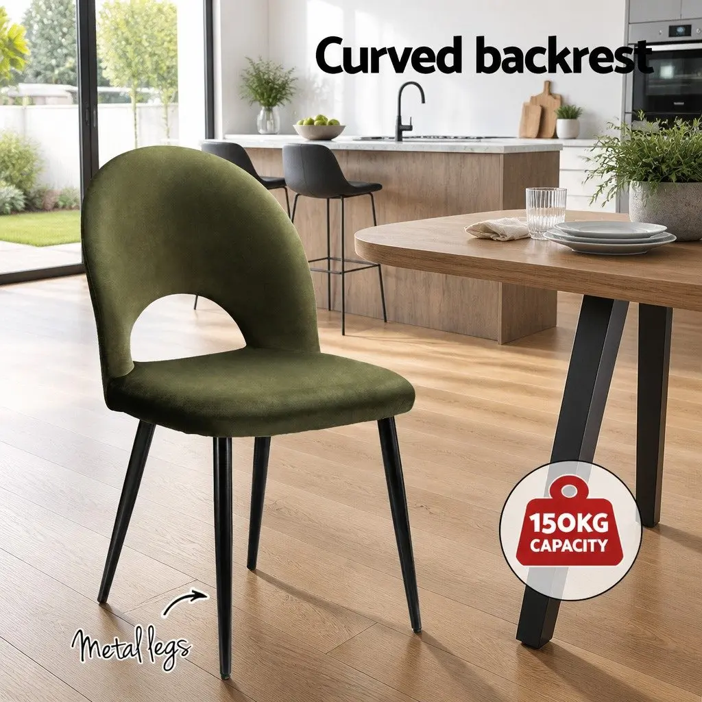 Set of 2 Plywood Frame Dining Chairs Velvet Upholstery Green Padded Seat