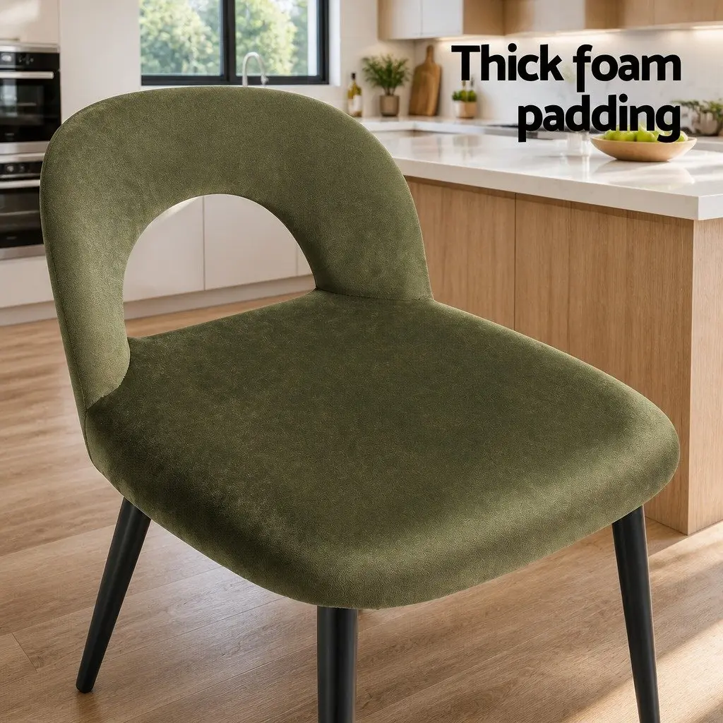 Set of 2 Plywood Frame Dining Chairs Velvet Upholstery Green Padded Seat