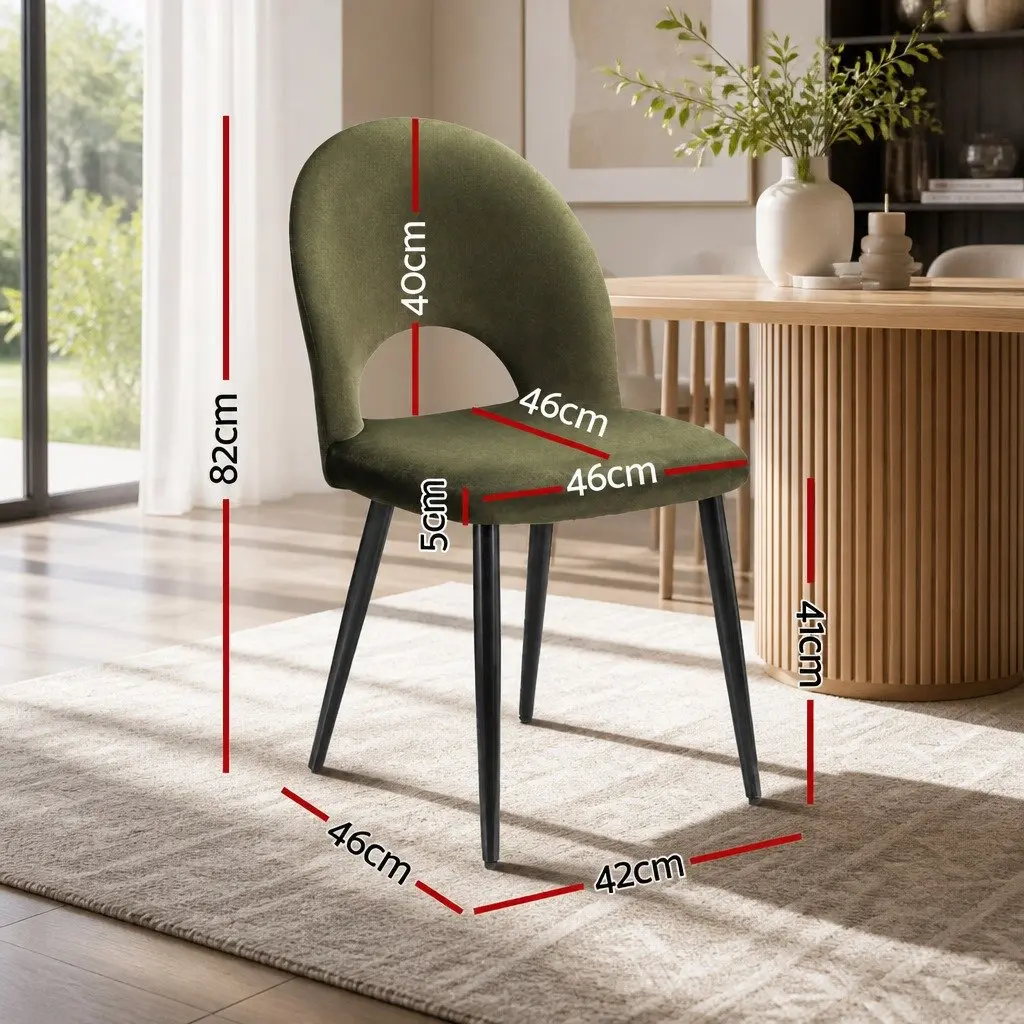 Dining Chairs Velvet Padded Seat Green Set of 4 Plywood Frame Metal Legs