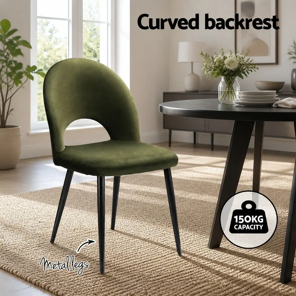 Dining Chairs Velvet Padded Seat Green Set of 4 Plywood Frame Metal Legs