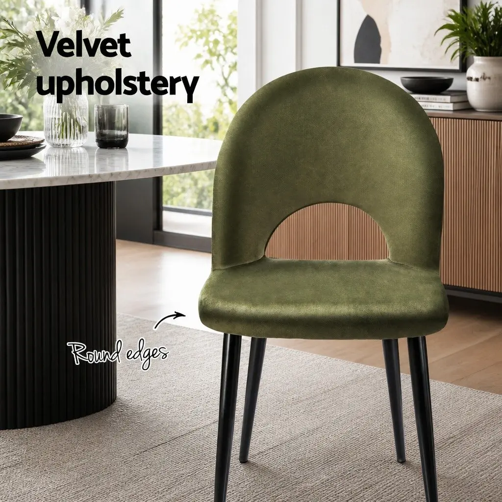 Dining Chairs Velvet Padded Seat Green Set of 4 Plywood Frame Metal Legs