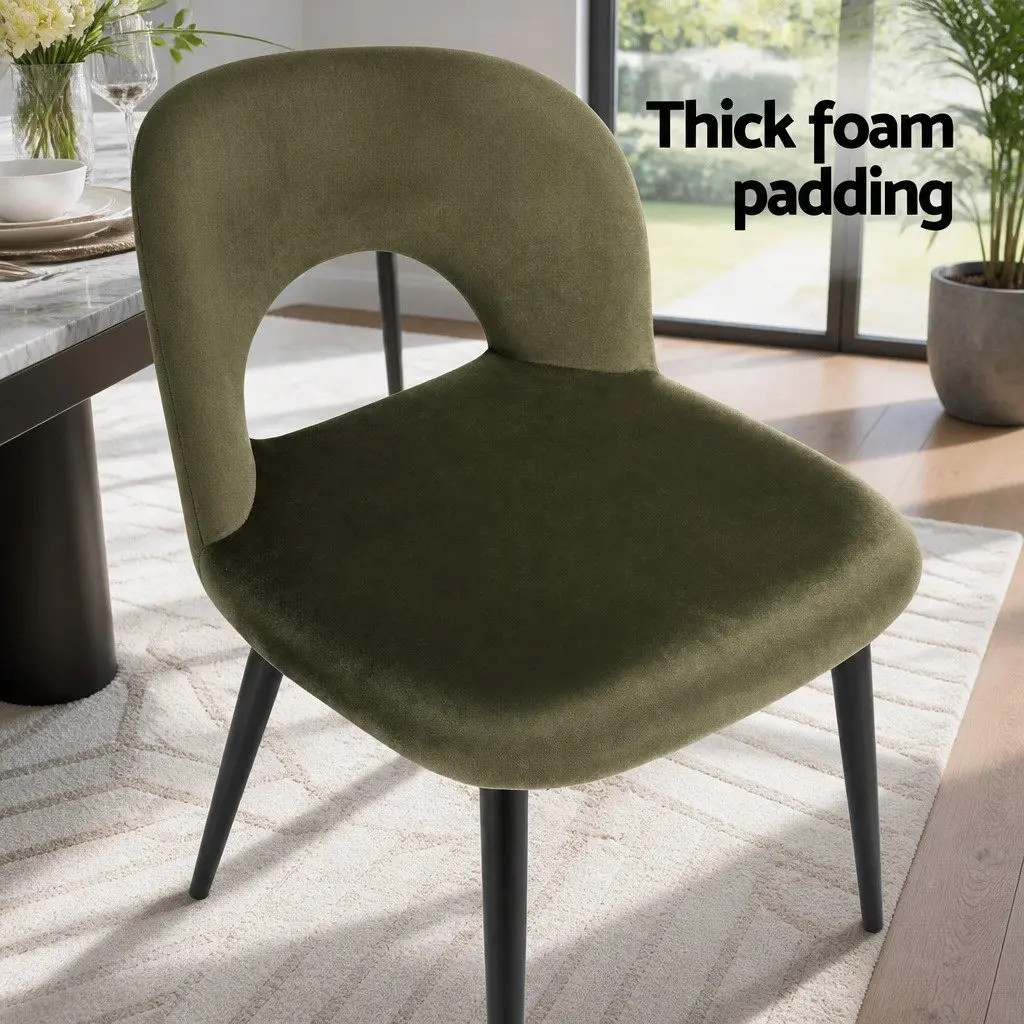 Dining Chairs Velvet Padded Seat Green Set of 4 Plywood Frame Metal Legs