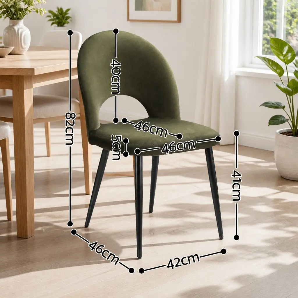 Dining Chairs Velvet Padded Seat Green Set of 6 Kitchen Dining Room Furniture