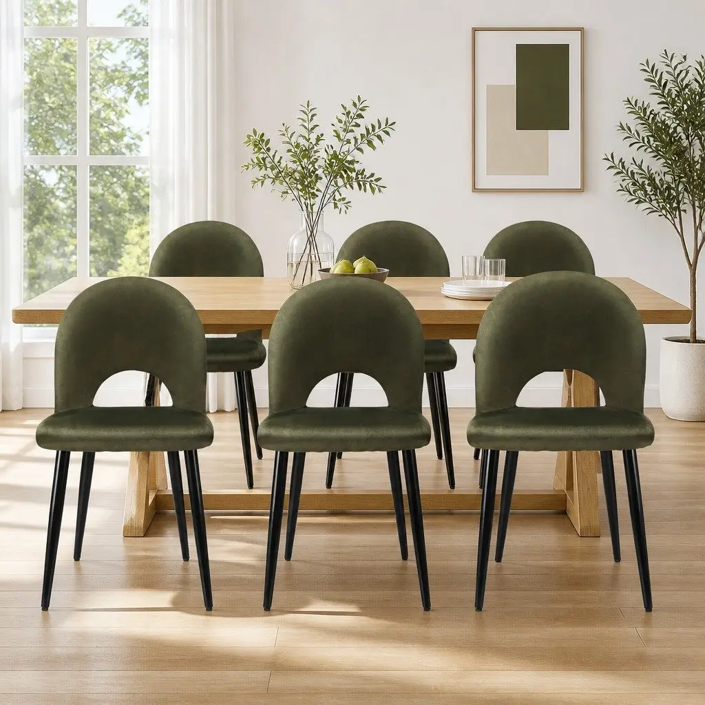 Dining Chairs Velvet Padded Seat Green Set of 6 Kitchen Dining Room Furniture