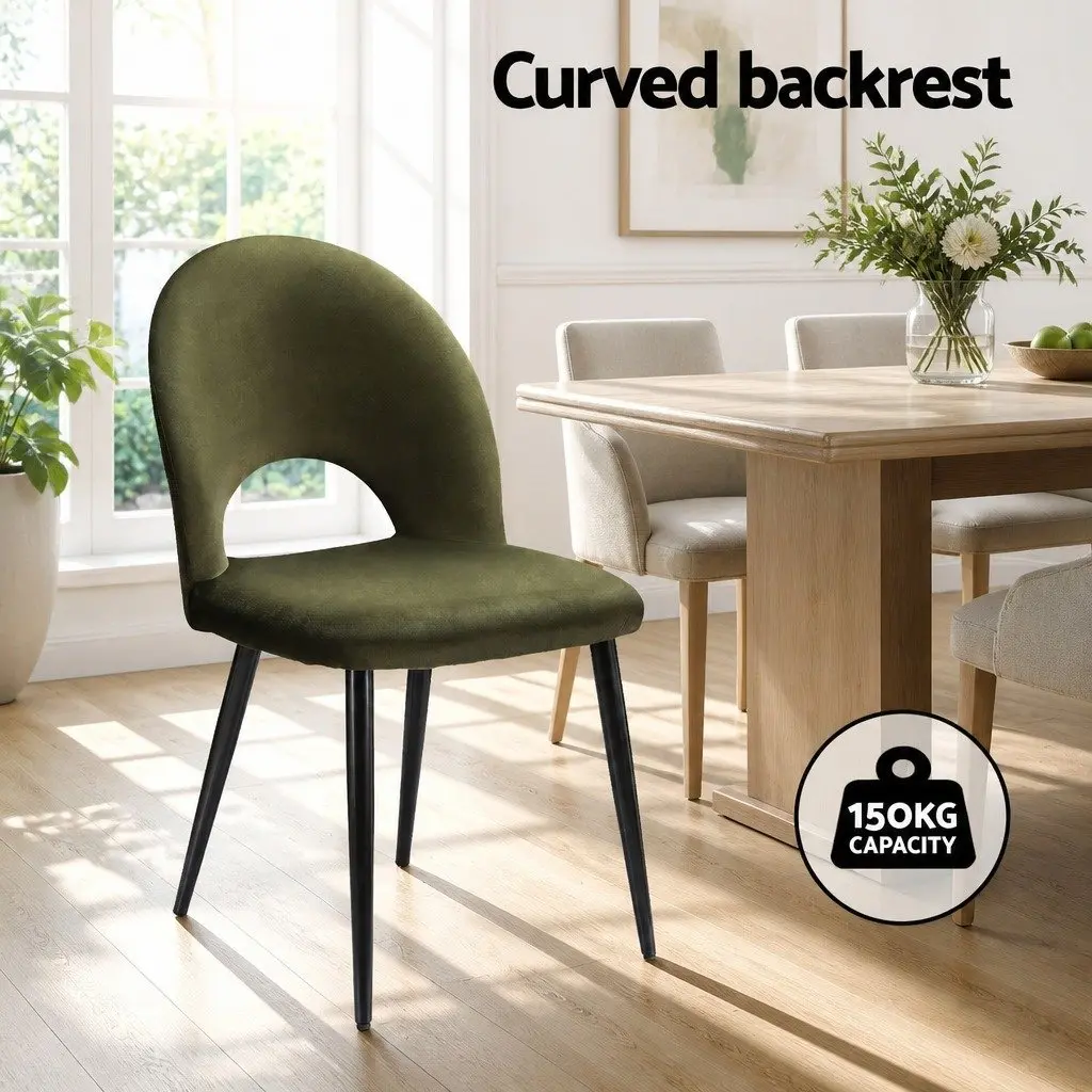 Dining Chairs Velvet Padded Seat Green Set of 6 Kitchen Dining Room Furniture