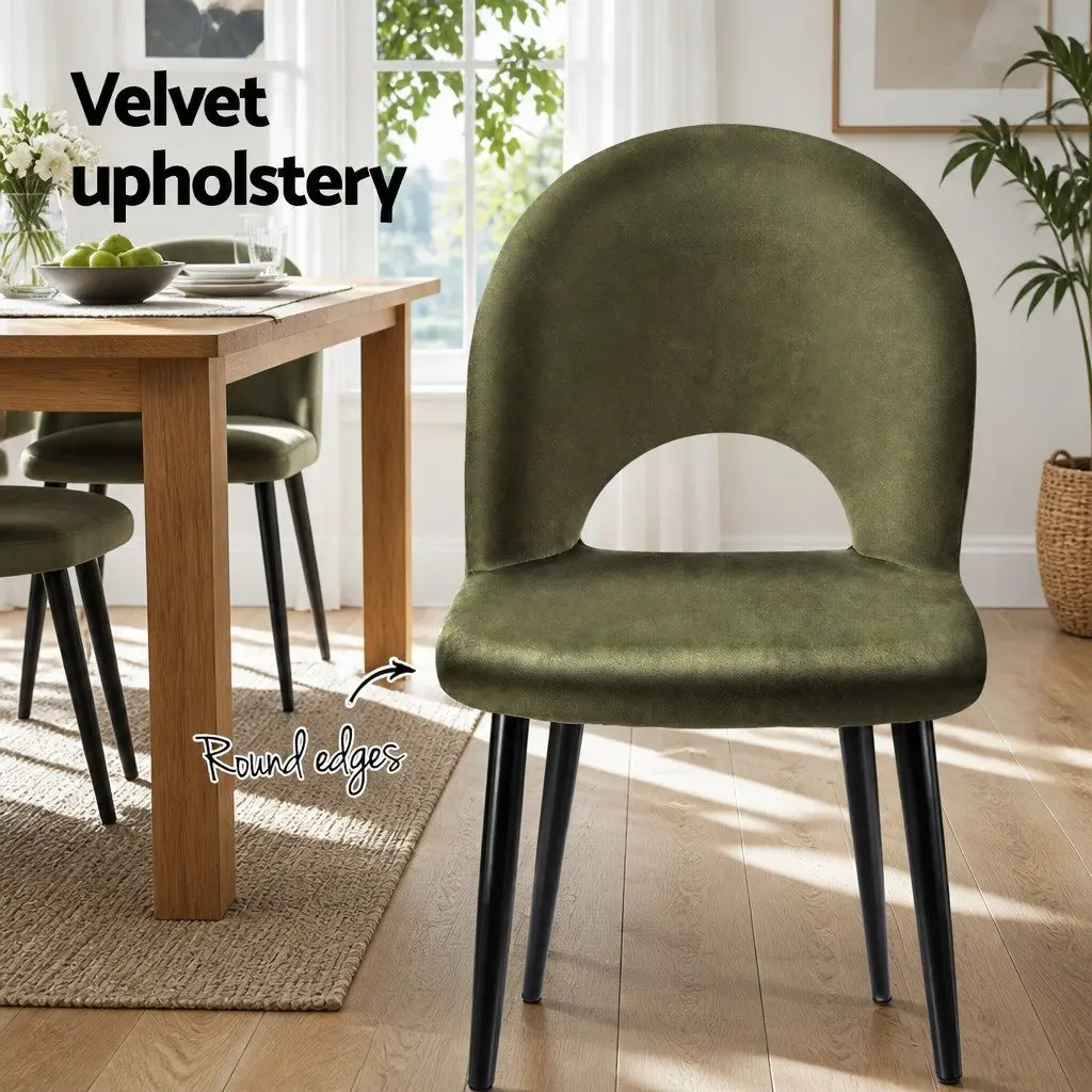 Dining Chairs Velvet Padded Seat Green Set of 6 Kitchen Dining Room Furniture