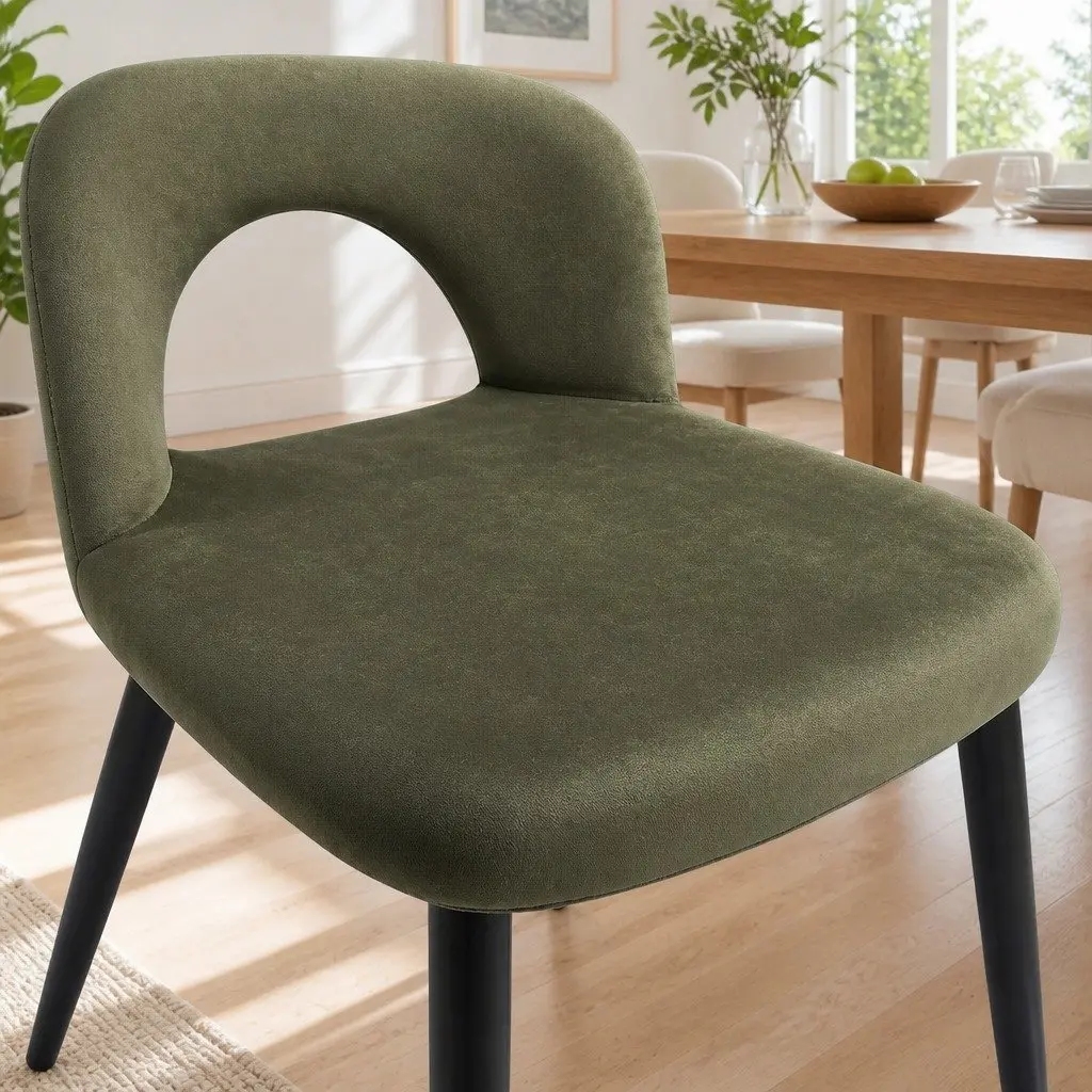 Dining Chairs Velvet Padded Seat Green Set of 6 Kitchen Dining Room Furniture